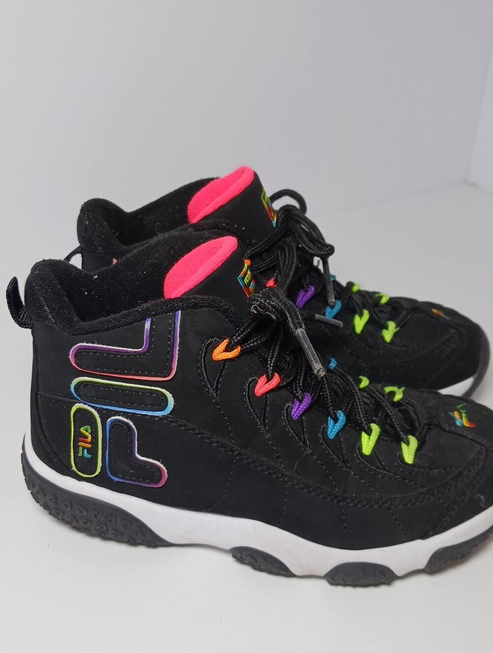 Fila Youth Snake Dancer Mid Top Sneakers Size 2 Black Rainbow